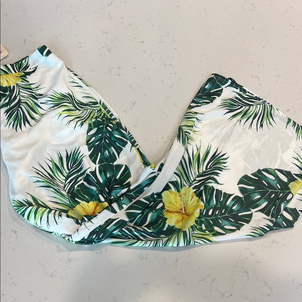 Forever 21 Tropical Print Wide Leg Pants - Green and Yellow